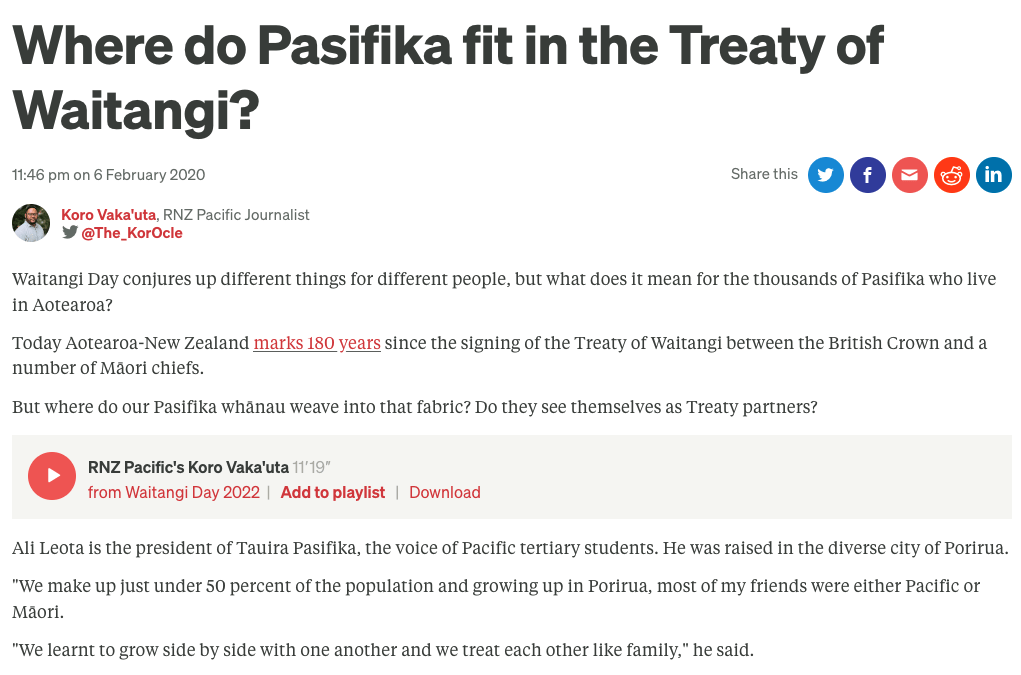 Where do Pasifika fit in the Treaty of Waitangi?